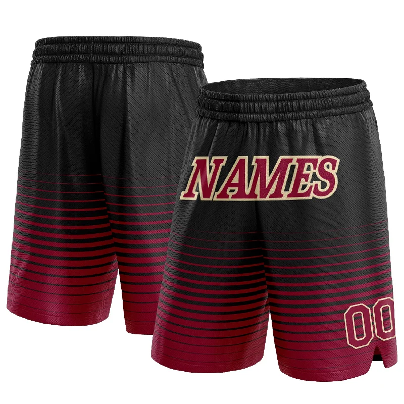 Men's basketball shorts performance-elite -Custom Black Maroon-Cream Pinstripe Fade Fashion Authentic Basketball Shorts