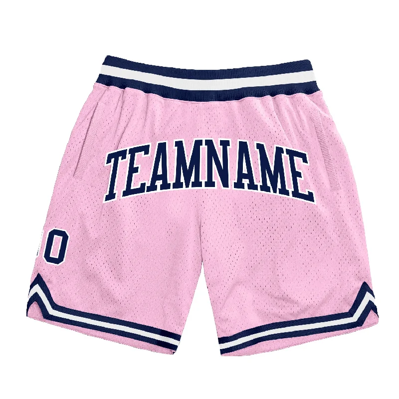 Men's basketball shorts durable-dynamic -Custom Light Pink Navy-White Authentic Throwback Basketball Shorts