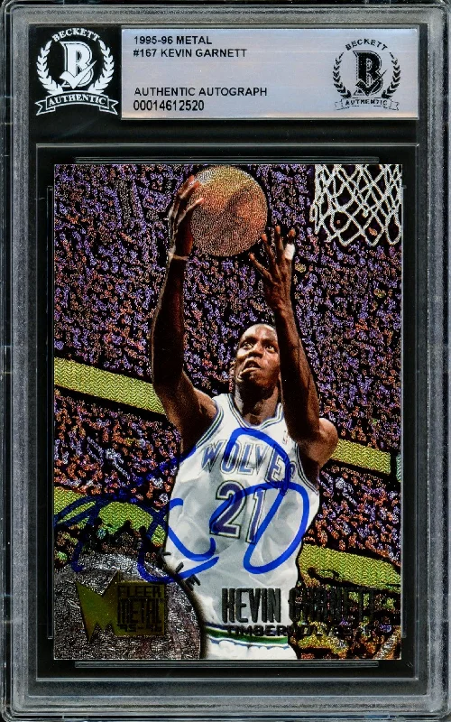 Men's basketball card pro lineup -Kevin Garnett Autographed 1995-96 Fleer Metal Rookie Card #167 Minnesota Timberwolves Beckett BAS #14612520