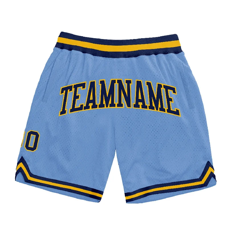 Men's basketball shorts breathable-performance -Custom Light Blue Navy-Gold Authentic Throwback Basketball Shorts