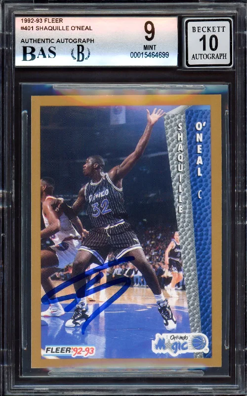 Men's basketball card rare special -Shaquille "Shaq" O'Neal Autographed 1992 Fleer Rookie Card #401 Orlando Magic BGS 9 Auto Grade Gem Mint 10 Beckett BAS #15464699