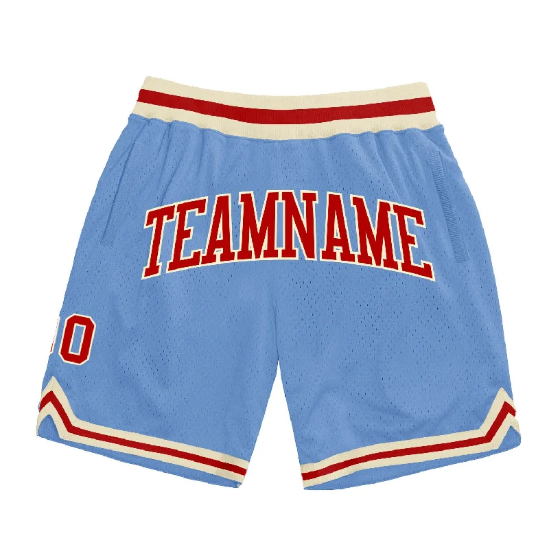 Men's basketball shorts relaxed-team -Custom Light Blue Red-Cream Authentic Throwback Basketball Shorts