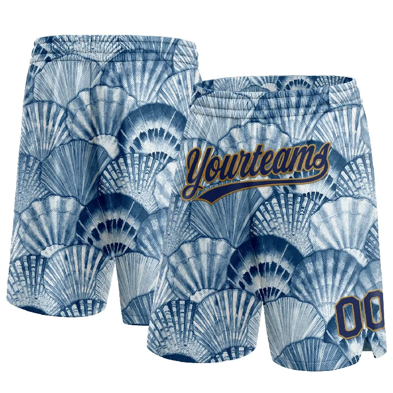 Men's basketball shorts relaxed-team -Custom Light Blue Navy-Old Gold 3D Pattern Shells Authentic Basketball Shorts