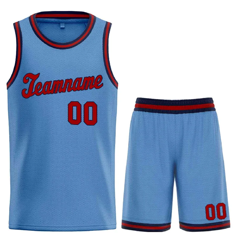 Men's basketball uniform team attire -Custom Light Blue Navy-Red Classic Sets Sports Uniform Basketball Jersey