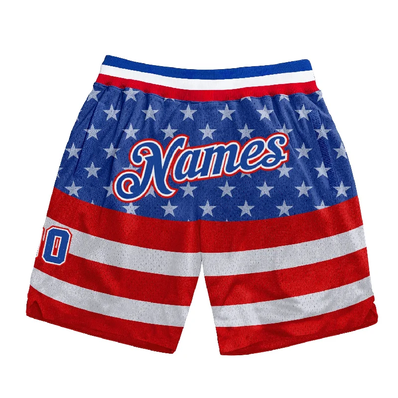 Men's basketball shorts sleek-performance -Custom Royal Royal-Red 3D Pattern Design American Flag Authentic Basketball Shorts