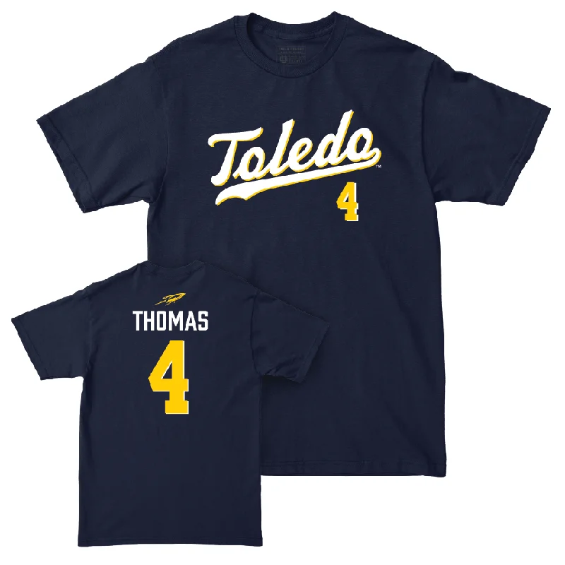 Men's basketball T-shirt ventilated fabric -Toledo Men's Basketball Navy Script Tee - Xavier Thomas | #4