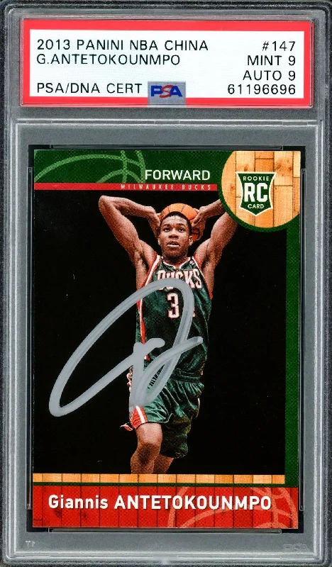 Men's basketball card performance special -Giannis Antetokounmpo Autographed 2013 Panini NBA China Rookie Card #147 Milwaukee Bucks PSA 9 Auto Grade Mint 9 PSA/DNA #61196696