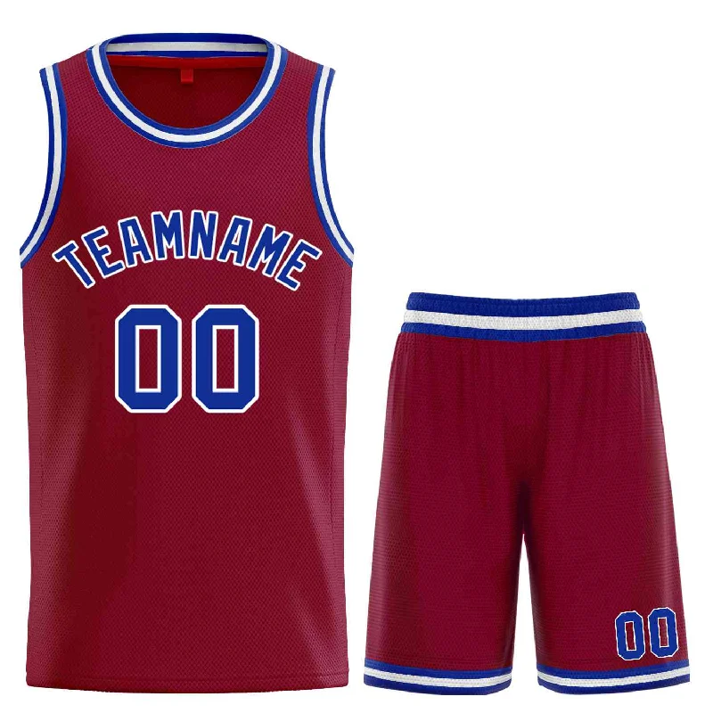 Men's basketball uniform number printing -Custom Maroon Royal-White Classic Sets Curved Basketball Jersey