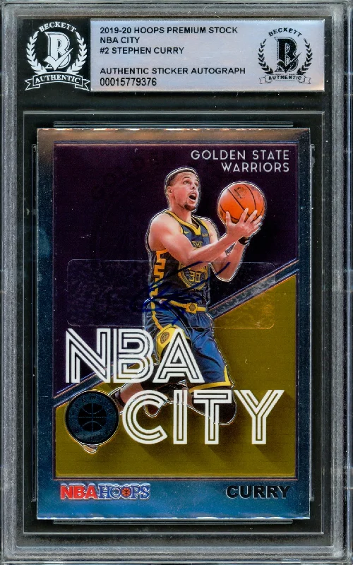 Men's basketball card star player -Stephen Curry Autographed 2019-20 Hoops Premium Stock Card #2 Golden State Warriors Beckett BAS #15779376