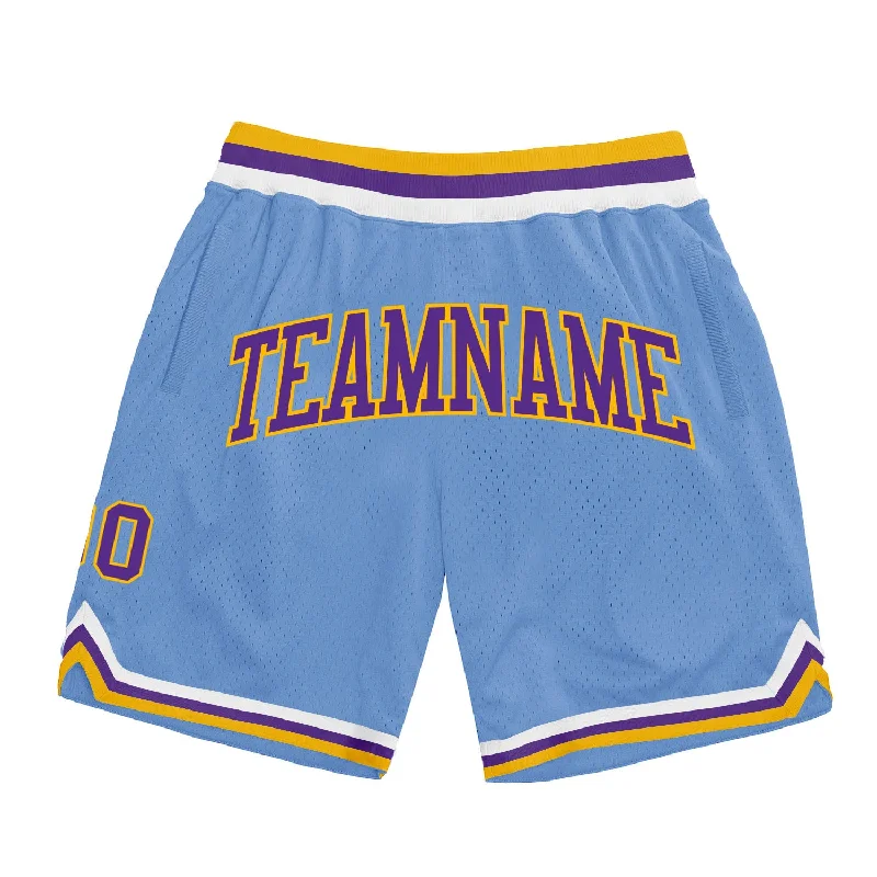 Men's basketball shorts moisture-team -Custom Light Blue Purple-Gold Authentic Throwback Basketball Shorts