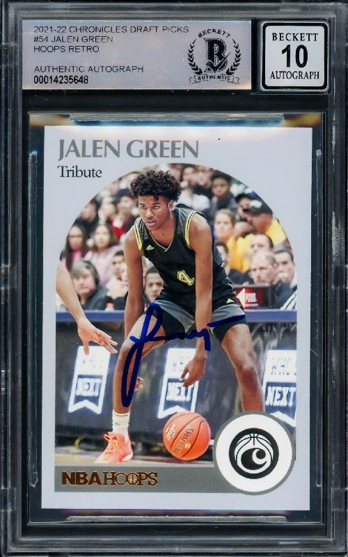 Men's basketball card pro team feature -Jalen Green Autographed 2021-22 Hoops Tribute Rookie Card #54 Houston Rockets Auto Grade Gem Mint 10 Beckett BAS #14235648